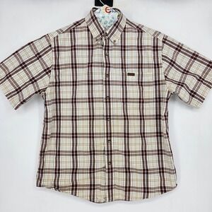 Carhartt Shirt Mens Large Button Down‎ Brown Plaid Short Sleeve Workwear